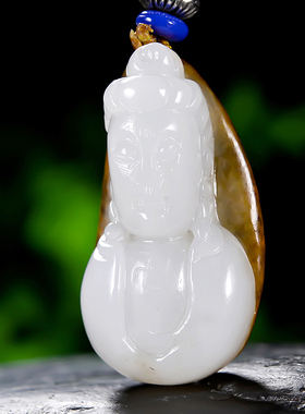 特色和田玉羊脂白玉观音挂件16.6300g
