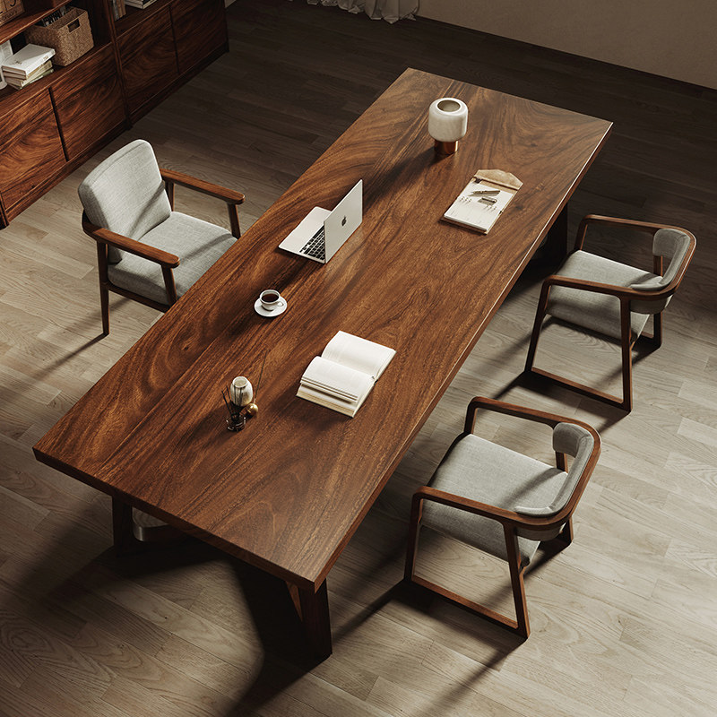 高档南美胡桃木大板茶桌椅组合一桌五椅全实木泡茶台家用书桌办公,淘宝优惠券,粉丝福利购,淘宝优惠卷