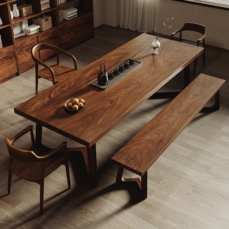 高档南美胡桃木大板茶桌椅组合一桌五椅全实木泡茶台家用书桌办公,淘宝优惠券,粉丝福利购,淘宝优惠卷