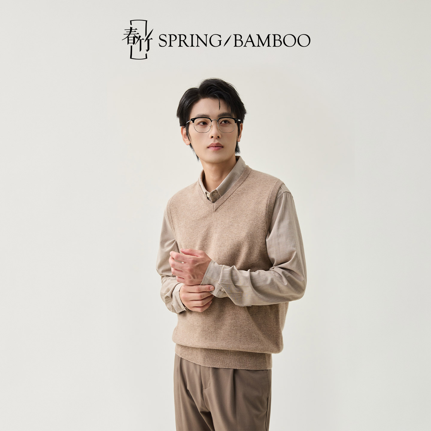 春竹2025秋冬新款100%山羊绒百搭青年针织毛衣背心V领男羊绒衫 - 图3