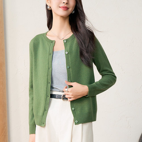 春竹女式羊毛衫清仓春季绵羊毛减龄长袖薄款针织衫开衫外套毛衣女 - 图0