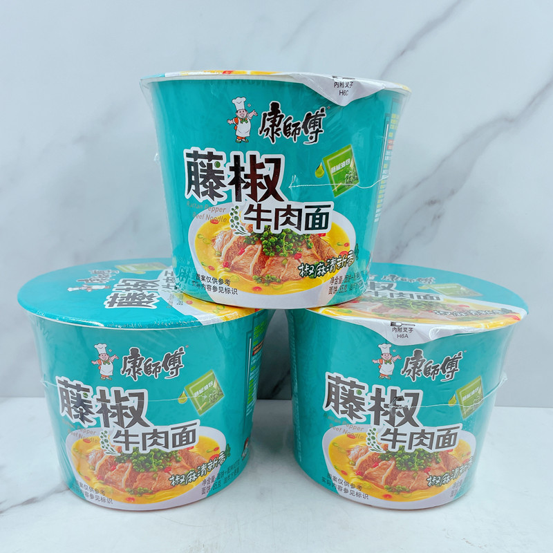 康师傅经典系列方便面藤椒牛肉面107g*4桶装即食夜宵速食快餐泡面 - 图0