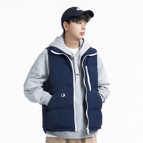 日系休闲立领加厚马甲背心男cityboy纯色保暖棉服冬 - 图0