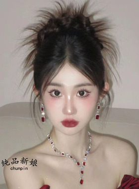 奢华高级韩式新娘锆石项链耳环套装婚纱晚礼服敬酒服晚宴派对配饰