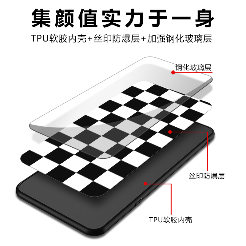 棋盘格手机壳适用于ONEPLUS一加ACE2PRO黑白格子10定制9R11坚果PRO3创意R2魅族181716玻璃亮面男女硬壳 - 图1