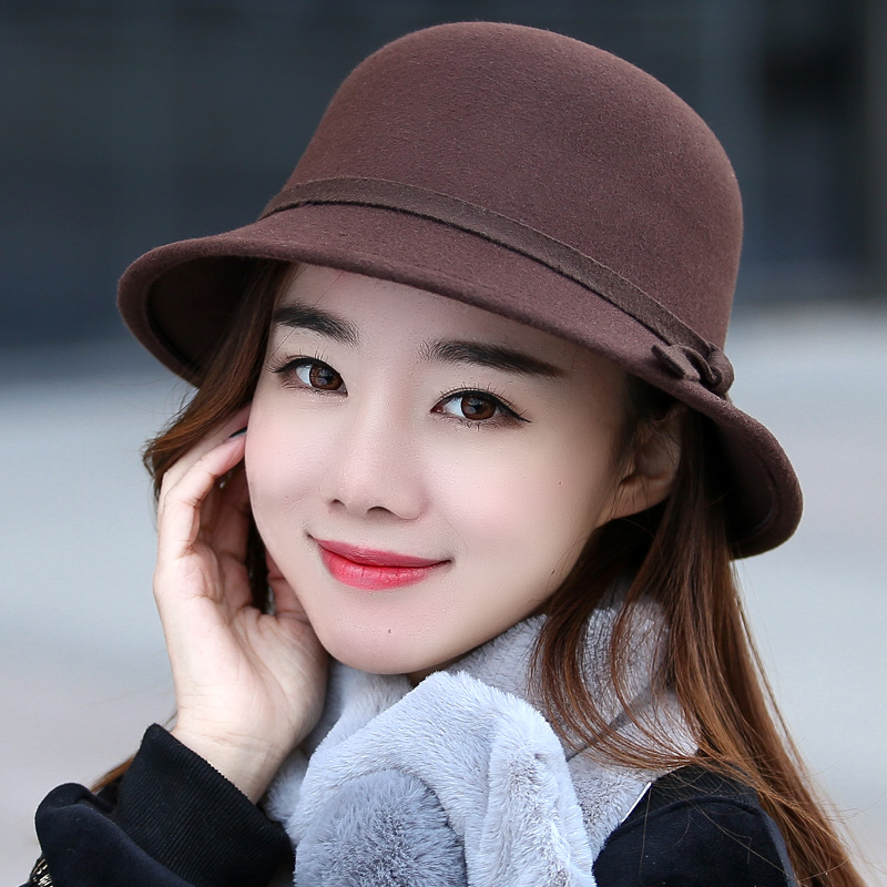 秀奴曼旗舰店新款帽子女时尚英伦毛呢大檐帽呢子帽春秋韩版盆帽渔夫帽复古礼帽2