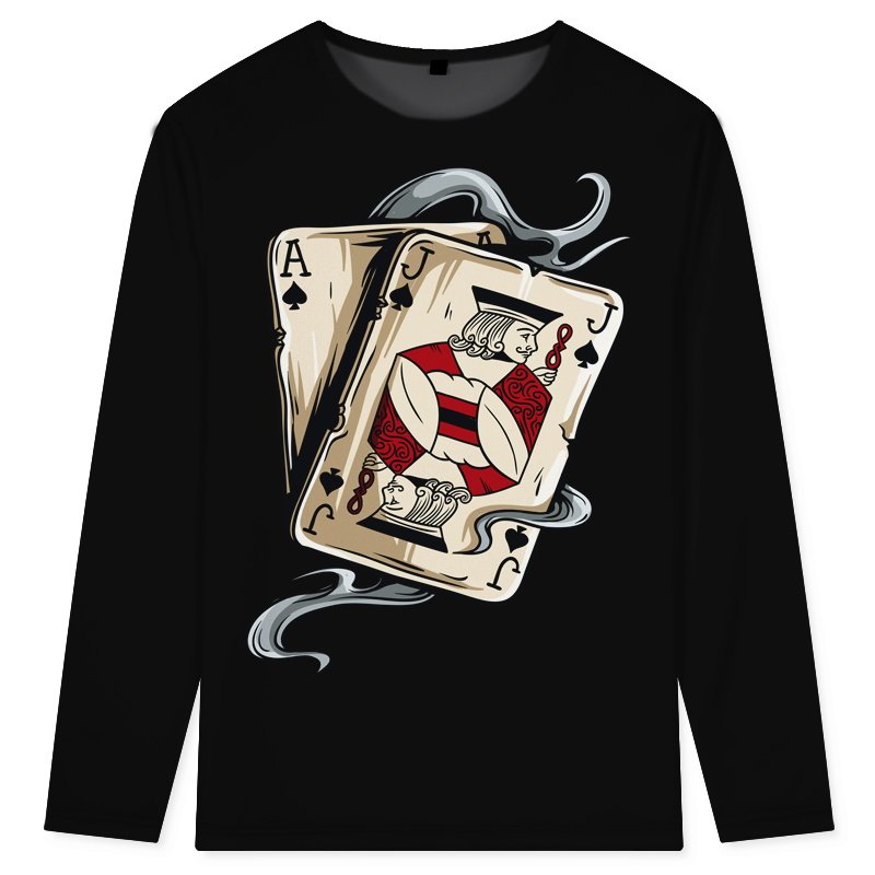 欧美潮牌嘻哈长袖扑克牌骷髅秋t恤 波阁T恤