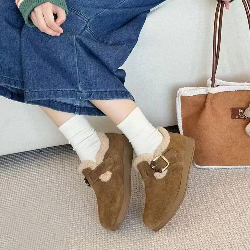 芭笛尔2025冬新款真皮勃肯鞋女毛毛鞋百搭平底加绒保暖棉鞋69332,淘宝优惠券,粉丝福利购,淘宝优惠卷