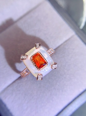 s925银饰戒指空托开口戒托女复古宫廷款气质长方形4*6mm镶石榴石