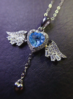 通体s925银吊坠空托女时尚百搭气质镶彩宝心形6*6mm天使之翼坠托