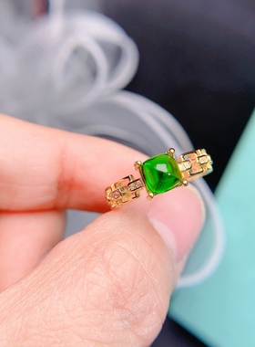 s925银饰戒指空托时尚简约百搭日韩开口戒托女方形6*6mm透辉石戒