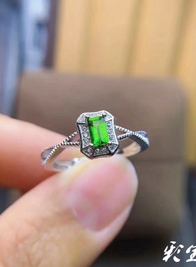 银饰戒指空托长方形文艺代镶嵌