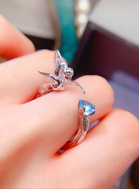 通体s925银戒指空托女天使跨境时尚气质镶彩宝圆形5*5mm戒指托女