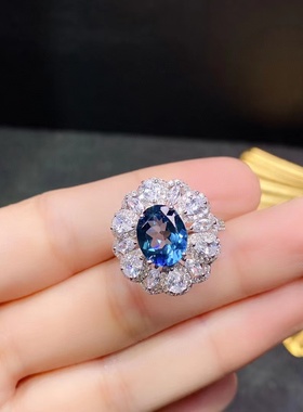 s925银镀金时尚豪华满钻戒指镶嵌空托椭圆8*10mm戒托开口银饰品