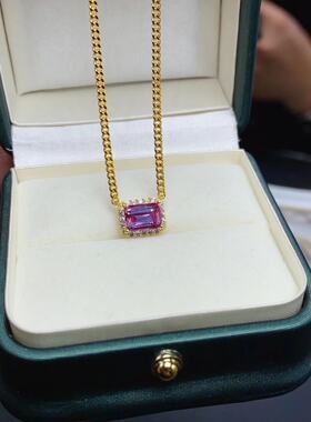 s925银镀18K金锁骨链吊坠空托长方4*6/5*7/6*8mm微镶简约饰品