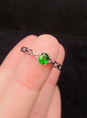 s925银饰戒指空托椭圆形时尚简约百搭活口戒托女4*5mm镶嵌透辉石