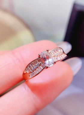 s925银饰戒指空托时尚轻奢清新淡雅开口戒托女 镶摩根石椭圆4*6mm