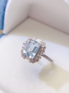 通体s925银戒指空托女时尚百搭气质椭圆6*8mm彩色锆石活口戒托女