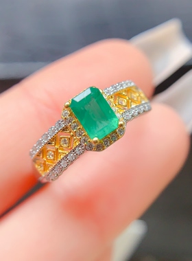 s925纯银镀金戒指空托长方形4*6mm复古独特设计简单精致百搭女款