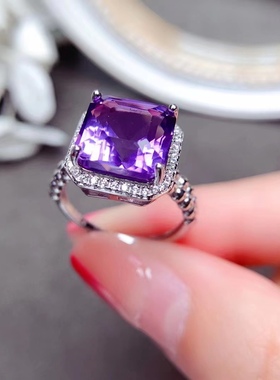 新款s925银镀金戒指空托方形8*810*10mm镶水晶彩宝豪华厚重活口