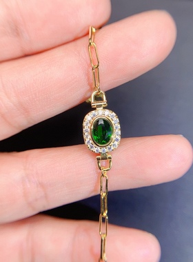 s925银饰手链空托椭圆形时尚日韩精致包镶椭圆形5*7镶透辉石彩宝