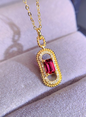 新款s925银饰吊坠空托项链坠长方4*6网红蕾丝轻奢气质镶镁铝榴石