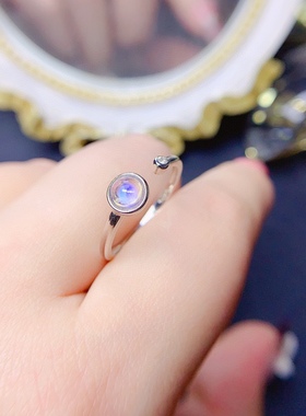 s925银饰戒指空托包镶款开口戒托镶蓝月光戒指女时尚潮流圆5戒子