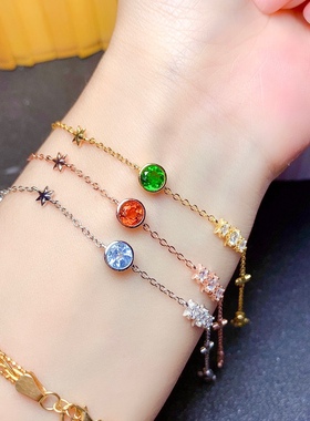 s925银饰手链空托时尚简约包镶款手链托女镶透辉石水晶圆形5*5mm