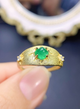 s925银戒指空托方形5*5mm复古素圈开口戒托宽戒臂镶祖母绿透辉石