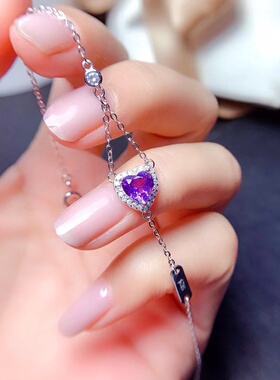 s925银镀18K金手链空托心6*6mm 时尚简约森系未镶嵌天然紫水晶