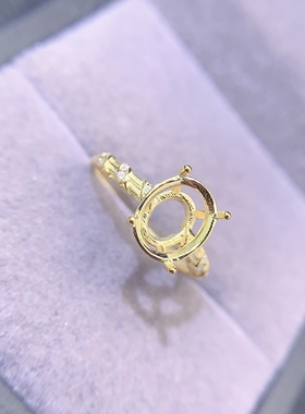 女s925银镀金复古开口戒托女个性