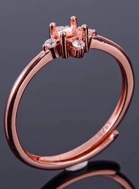 活圈戒指空托方形轻奢代镶嵌s925