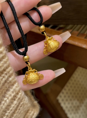 金色福袋钱袋黑绳项链女复古