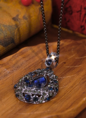 倾城之泪蓝色水滴毛衣链项链女