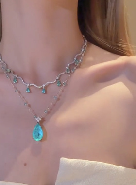 海洋之心梦幻蓝色水滴锁骨链项链女设计感高级感满天星气质配饰潮
