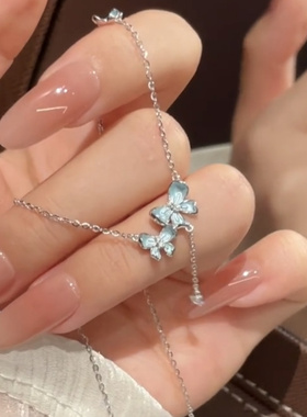 梦幻蓝色画油蝴蝶锁骨链项链女气质日韩少女感温柔百搭配饰2026款