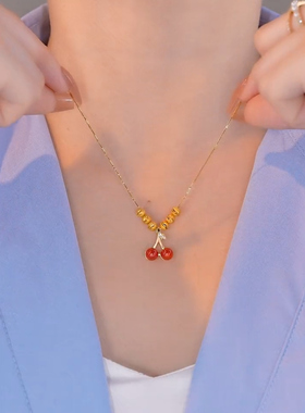 金色转运珠红色樱桃项链闪亮水果