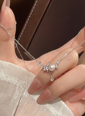 超仙清新甜美蝴蝶珠珠锁骨链项链女气质日韩2026新款时尚配饰潮