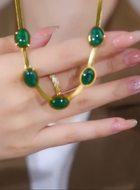 复古祖母绿水滴蛇骨链颈链项链女