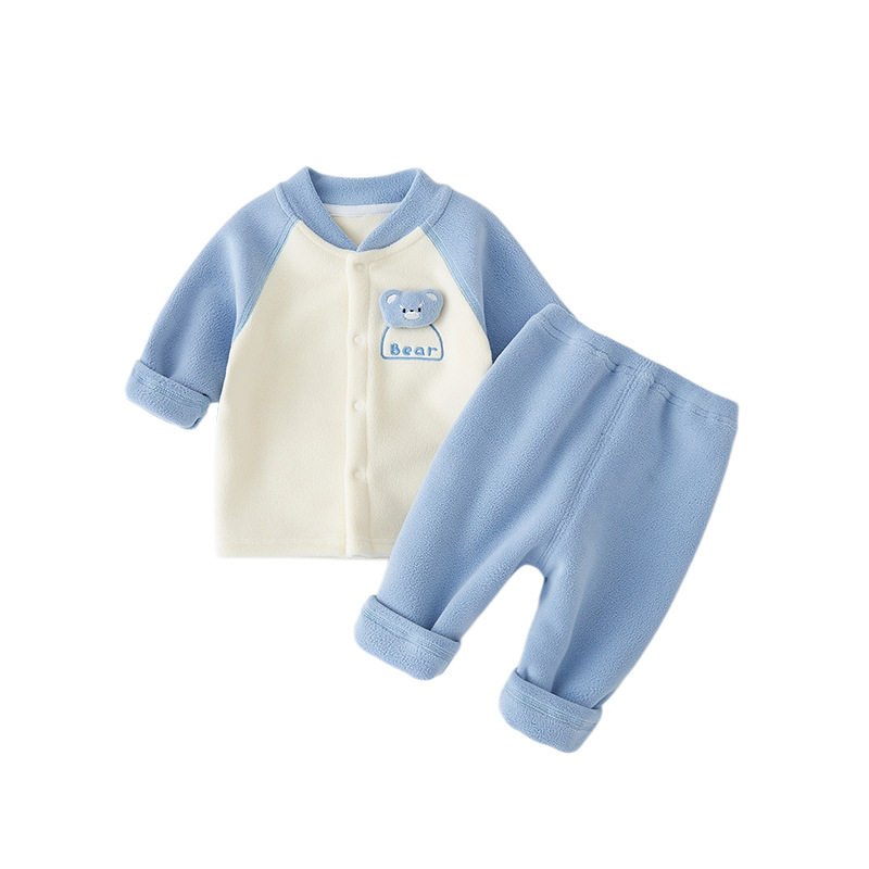 婴幼儿童装套装秋冬加厚加绒开衫两件套男女童宝宝摇粒绒外套