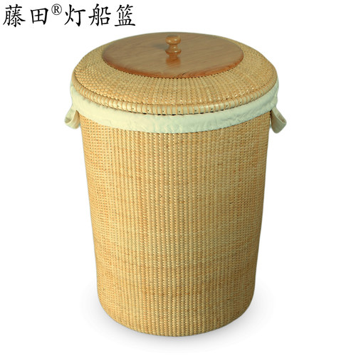 藤田脏衣收纳篮藤编 带盖洗衣篮大号 美式衣物整理篓玩具箱收纳筐 - 图1