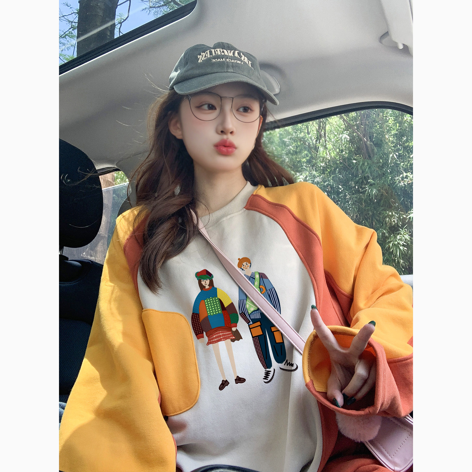 欧货潮牌卡通印花套头卫衣女早秋2025新款宽松慵懒风撞色上衣外套,淘宝优惠券,粉丝福利购,淘宝优惠卷