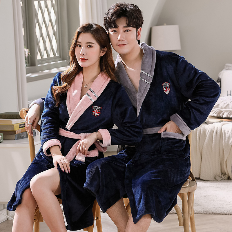 睡袍冬季加长款法兰绒情侣款晨袍 暖伊绒睡袍/浴袍