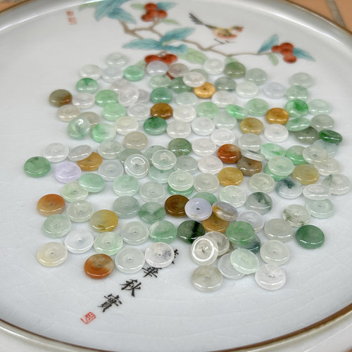 天然翡翠玉石A货冰种9mm三彩平安扣小珠散珠diy耳环手链手绳配件 - 图3