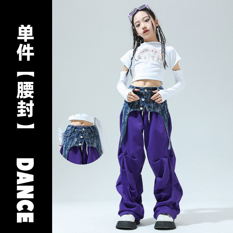 女生小孩中小学生街舞舞蹈服爵士舞jazz练功服hiphop露脐工装裤子