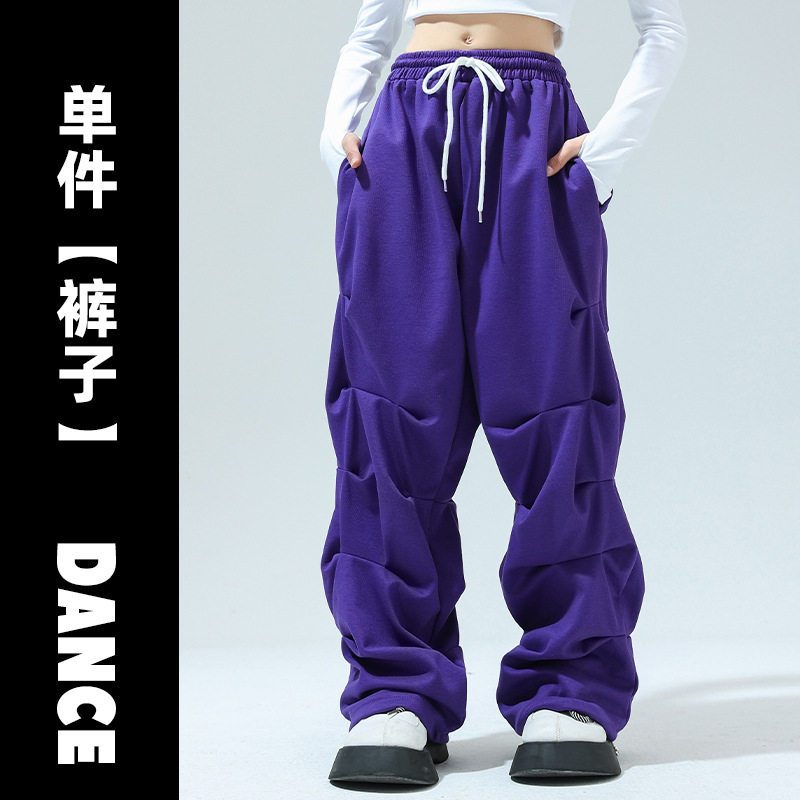女生小孩中小学生街舞舞蹈服爵士舞jazz练功服hiphop露脐工装裤子