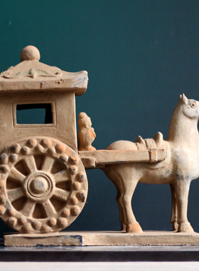 汉代仿古陶牛摆件复古牛拉车