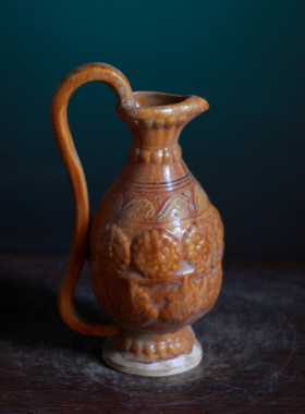 唐三彩陶瓷执壶仿古鸡首瓶摆件凤首壶博古架摆设做旧酒具