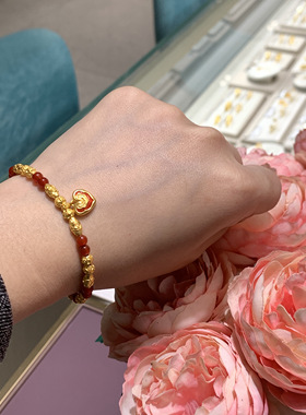 传承系列珐琅爱心黄金玉髓手链女