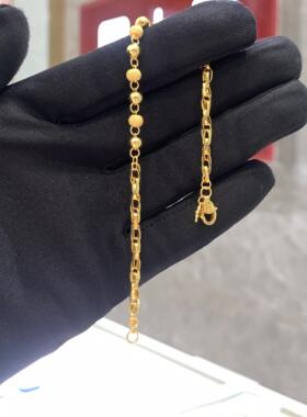 周大福猫眼光面珠珠足金黄金手链